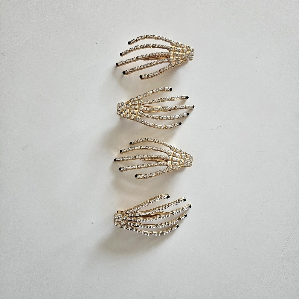 NWOT Piper K Rhinestone Embellished Skeleton Hand Hair Clips- Set Of 4